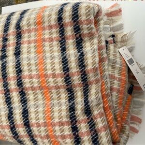 Anthropologie Plaid scarf - Orange, Navy, and Cream